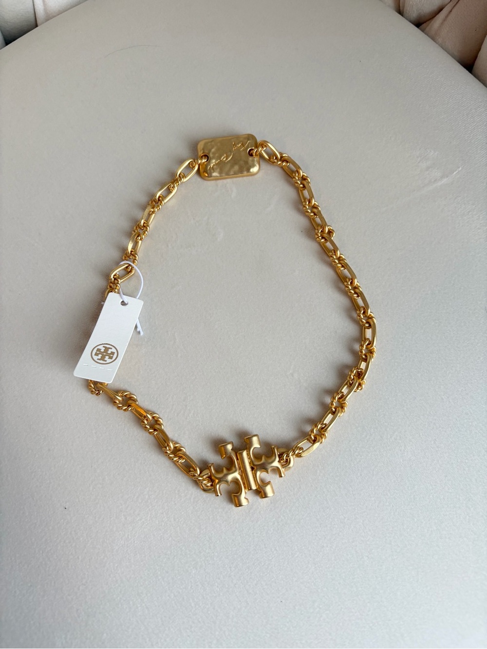 Tory Burch Torsade Polished Gold Double-T Chain Necklace